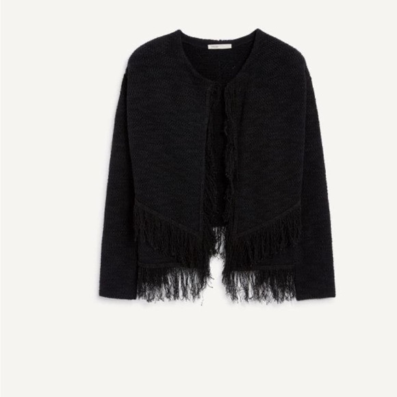 Anthropologie Maje Black Maldives fringe tweed open style  cardigan size small - Picture 5 of 8